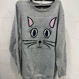 Gray Cat Face Sweater